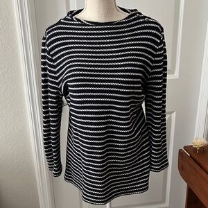Talbots Navy & White Striped Sweater Button shoulder SZ M